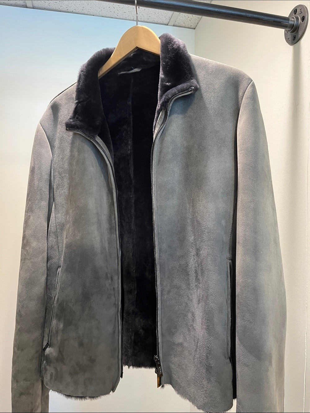 Armani Collezioni Grey Suede Jacket with Black Shearling